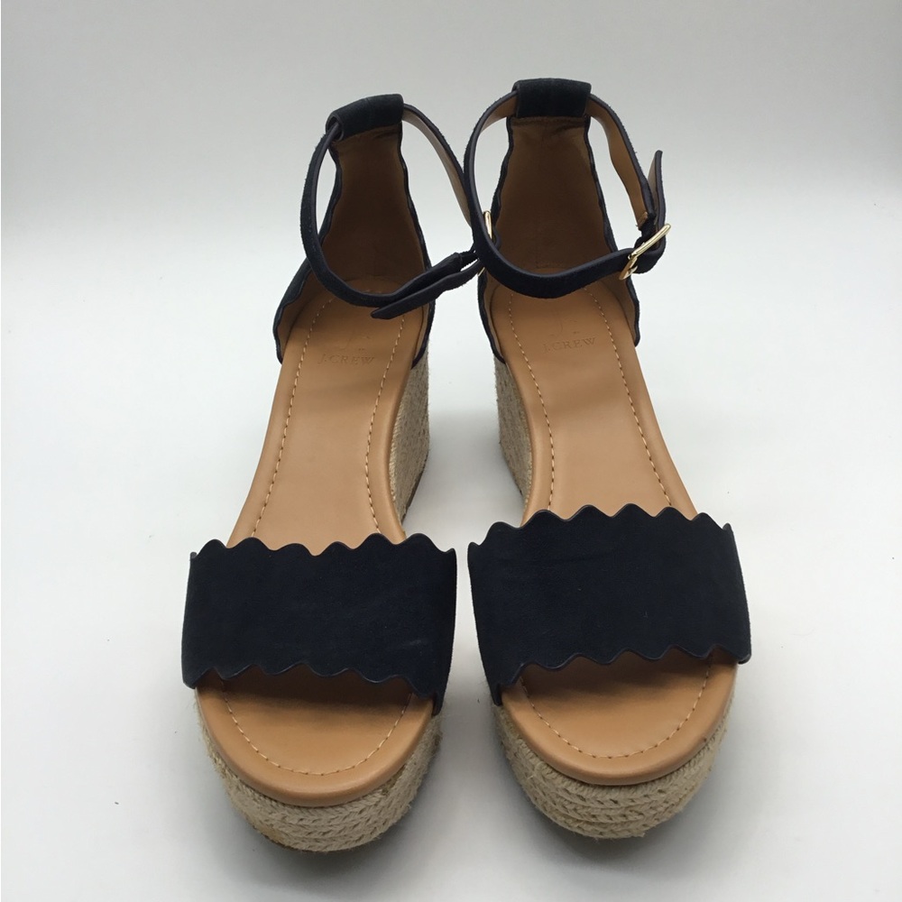 J. Crew‎ Navy Suede Scalloped Platform Sandals - Picture 4 of 7